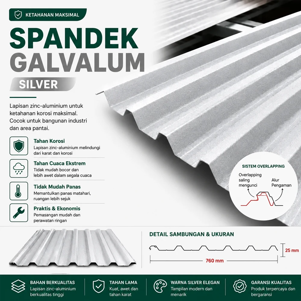 Spandek Galvalum AZ100 Medan — Anti Karat Tahan Lama